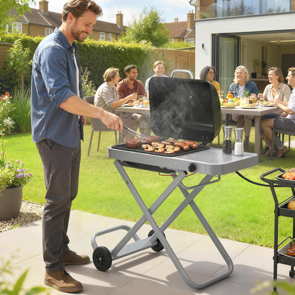 Portable Propane BBQ Grill with Foldable Cart and Wheels