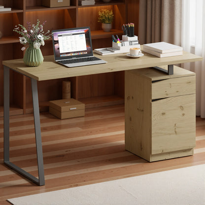 53" Computer Desk with Cabinet and Drawer - Natural Wood