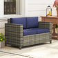 Wicker Outdoor Sofa, All Weather Patio Couch Loveseat with Cushions for Balcony, Deck, Garden, Poolside, Dark Blue