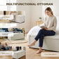 Storage Ottoman Bench, Linen-Look Fabric Upholstered Ottoman with Storage, Wide Padded Seat, Cream White
