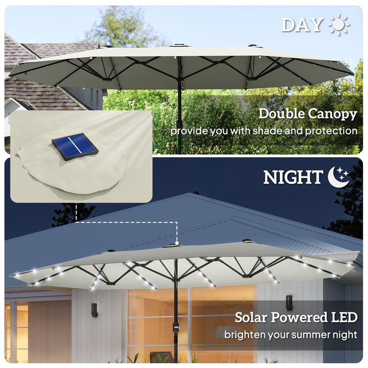 173" Cream White Double-Sided Umbrella with Solar LED Light