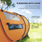 4 Person Camping Tent, Easy Pop Up Tent with Doors, Windows and Carry Bag, Automatic Setup Tent for Hiking, Orange
