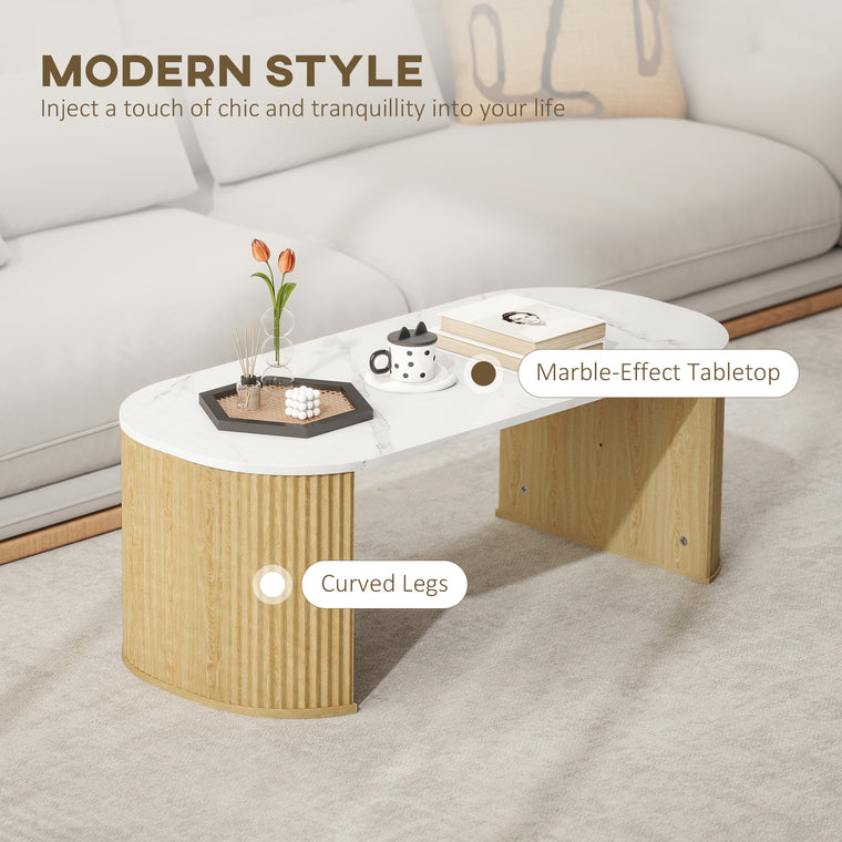 Marble-Effect Coffee Table with Round Corners