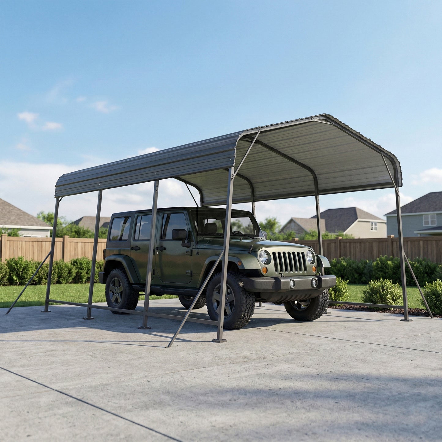 11 x 15FT Metal Carport, Heavy-Duty Carport Canopy with Reinforced Frame & Galvanized Steel Roof, Dark Grey