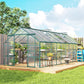 Aluminum Greenhouse Polycarbonate Walk-in Garden Greenhouse Kit with Rain Gutter and Sliding Door, 20' x 8', Green
