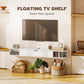 55" Floating TV Stand for TVs up to 60 Inch, Wall Mounted Media Console with Flip Drawer and 2 Open Shelves, White
