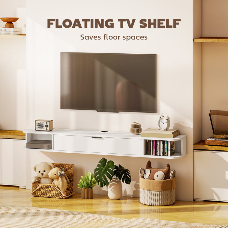 55" Floating TV Stand with Flip Drawer - White