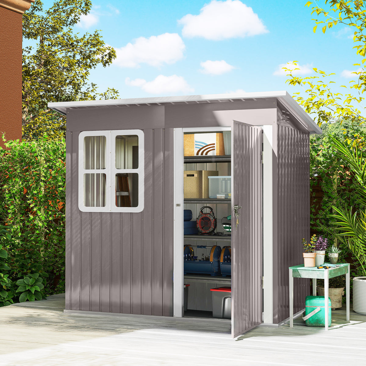 7' x 4' Galvanized Steel Garden Shed with Window