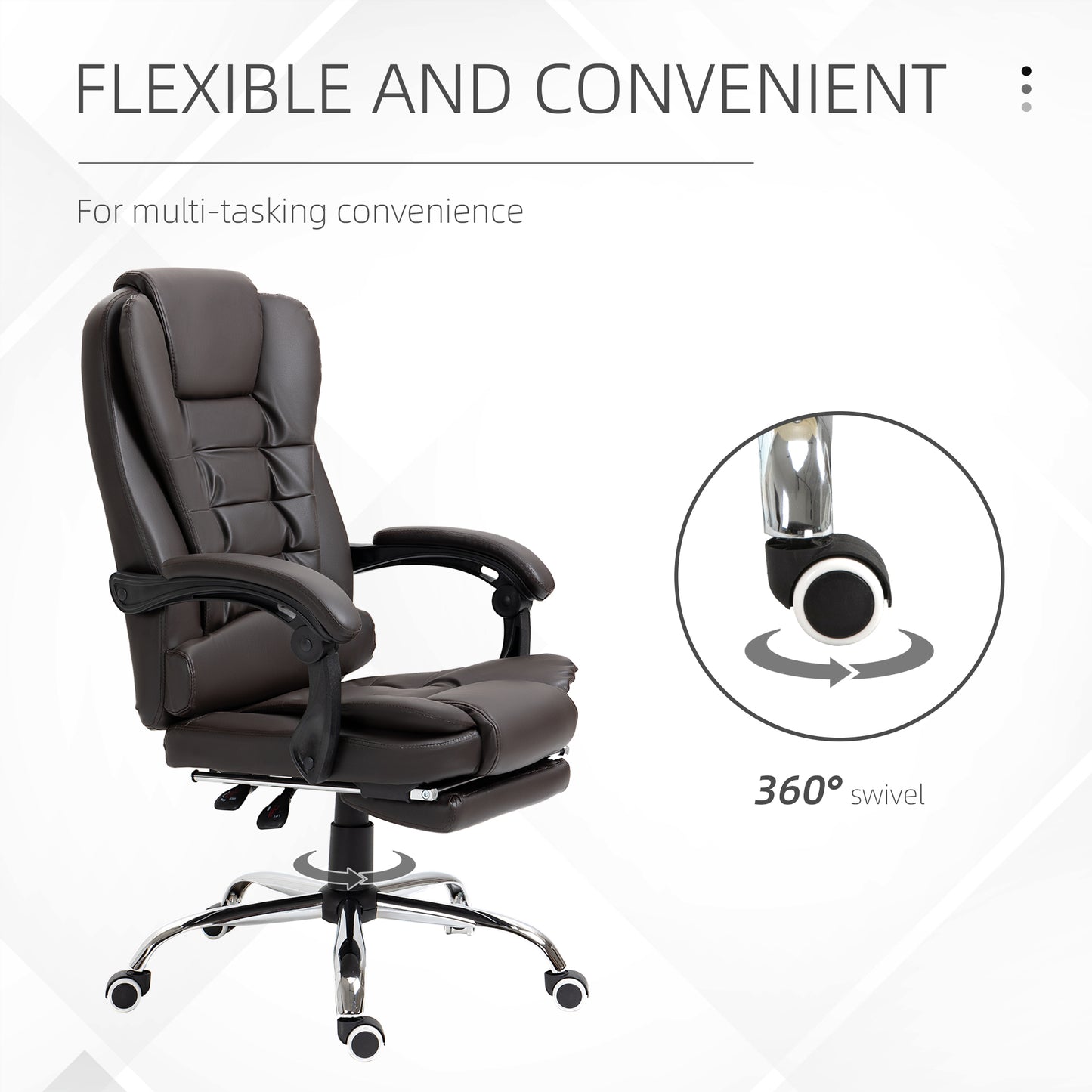 High Back Office Chair PU Leather Executive Office Chair with Retractable Footrest Padded Armrest Coffee