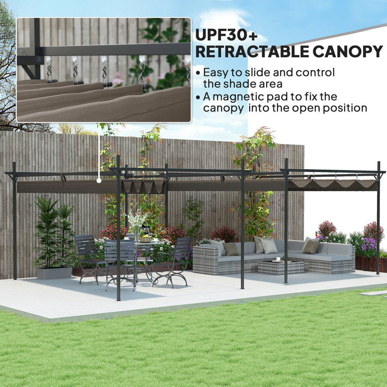 10' x 10' Brown Retractable Metal Pergola with UPF30+ Canopy