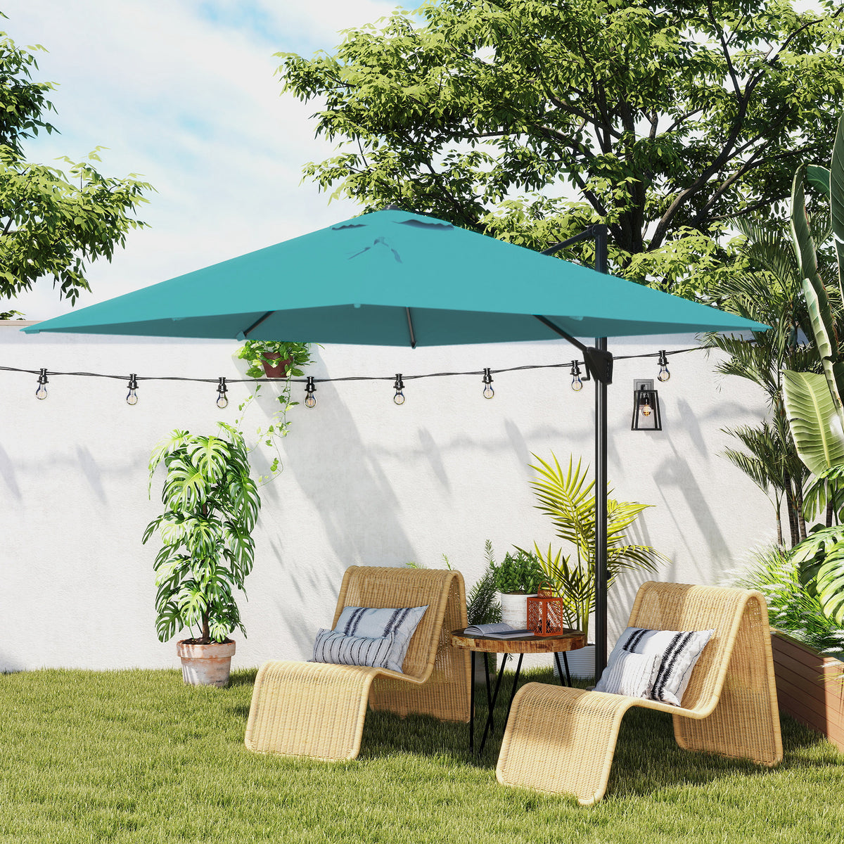 8' x 8' Blue Offset Cantilever Umbrella with Cross Base