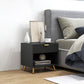 Nightstand with Fluted Panel, Bedside Table with Drawer and Open Compartment, Modern Night Table for Bedroom, Black