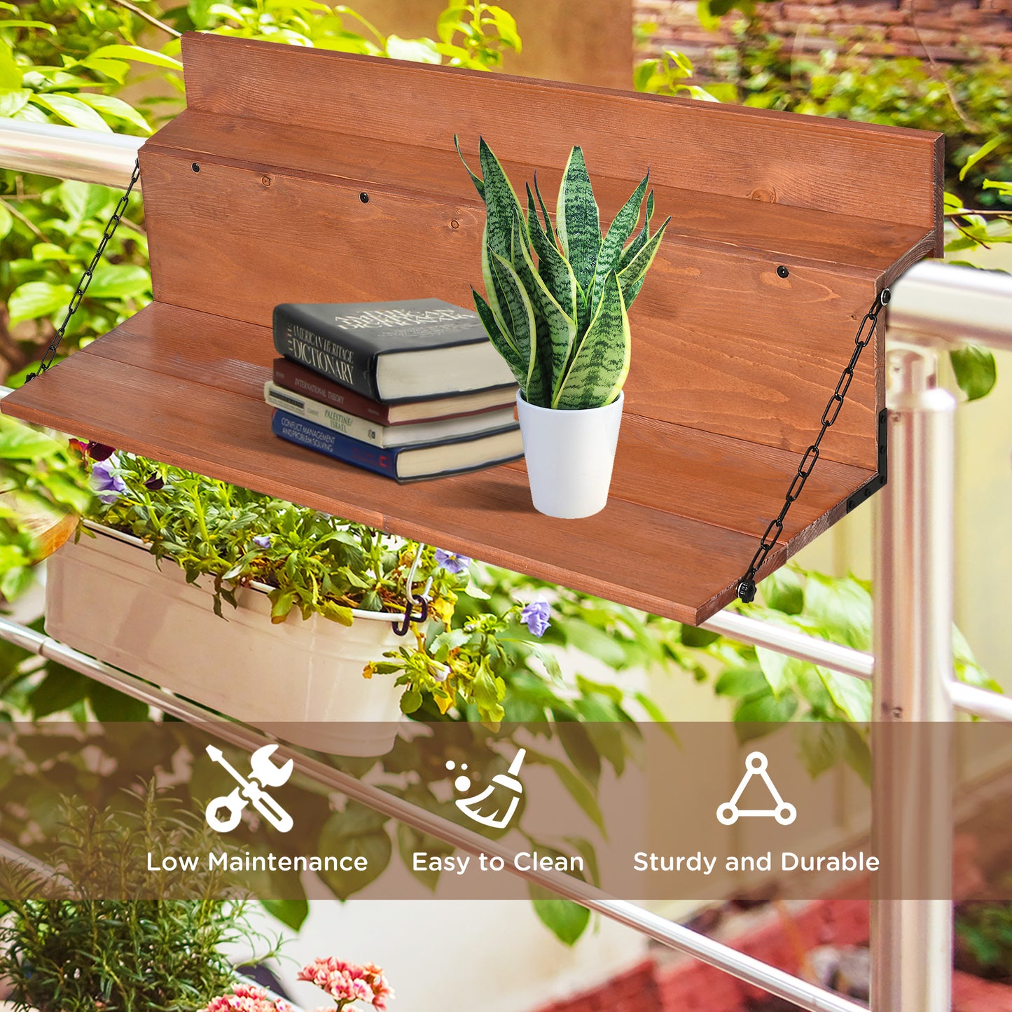 Railing Hanging Table, Folding Balcony Table, Spruce Foldable Desk with Width 39.4 inch for Patio and Garden, Orange