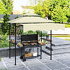 8' x 7.6' Grill Gazebo, Double Tiered Barbecue Grill Gazebo Shelter w/ Side Awning, 2 Side Shelves, 6 Hooks, Beige