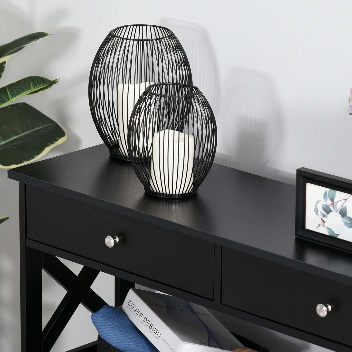 39" Console Table, Narrow Entryway Table with Storage Shelves, Drawers and X Frame for Behind Couch, Living Room, Hallway, Black