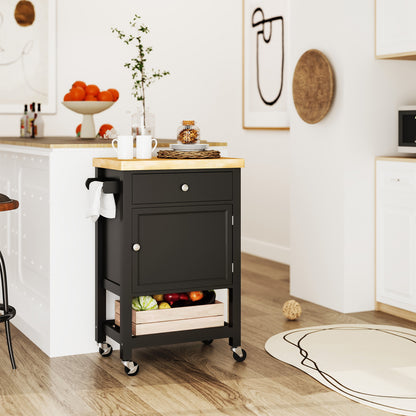 Rolling Kitchen Island Cart with Wood Top