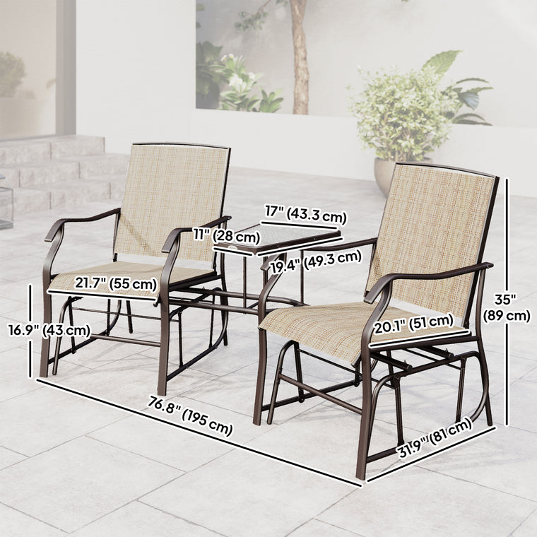 2-Seat Patio Glider Loveseat with Table & Mesh Fabric