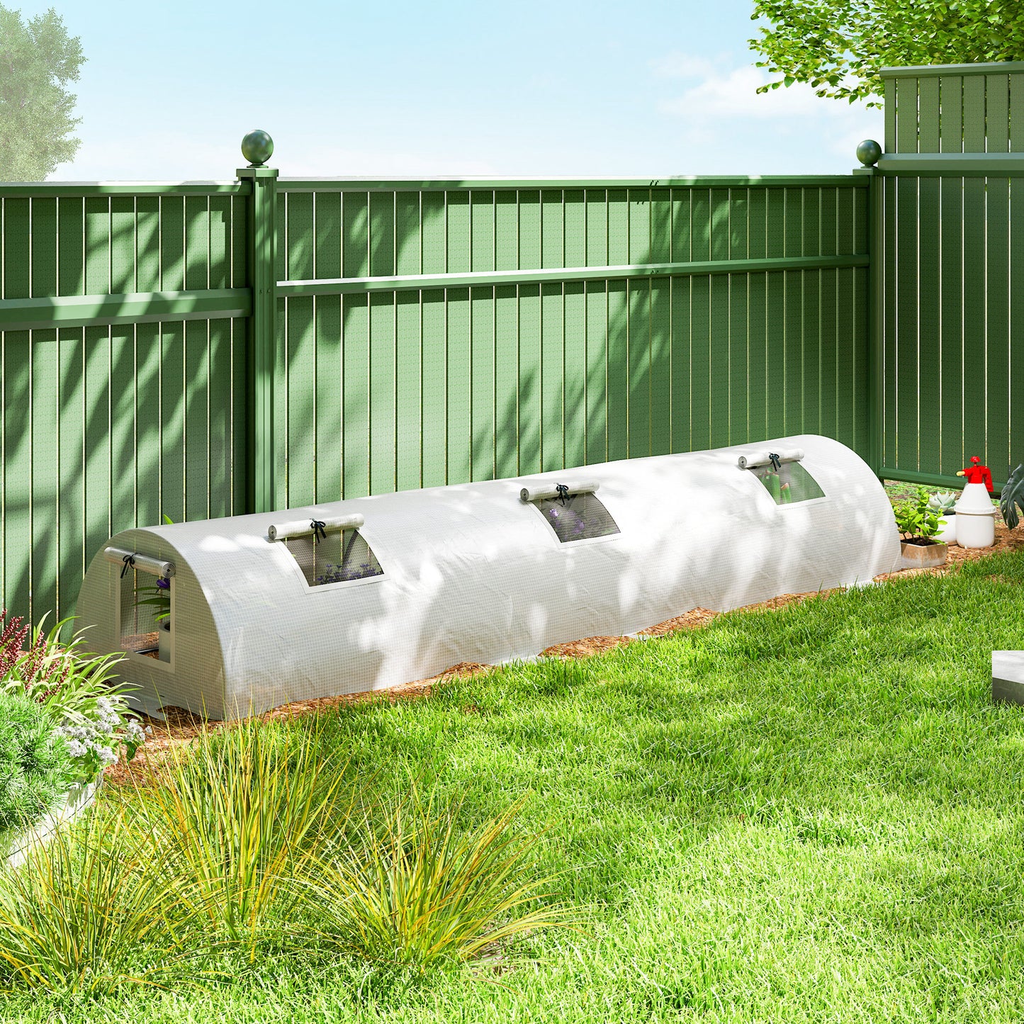 Portable Mini Greenhouse, Tunnel Growing Tent with 5 Mesh Windows and Steel Frame