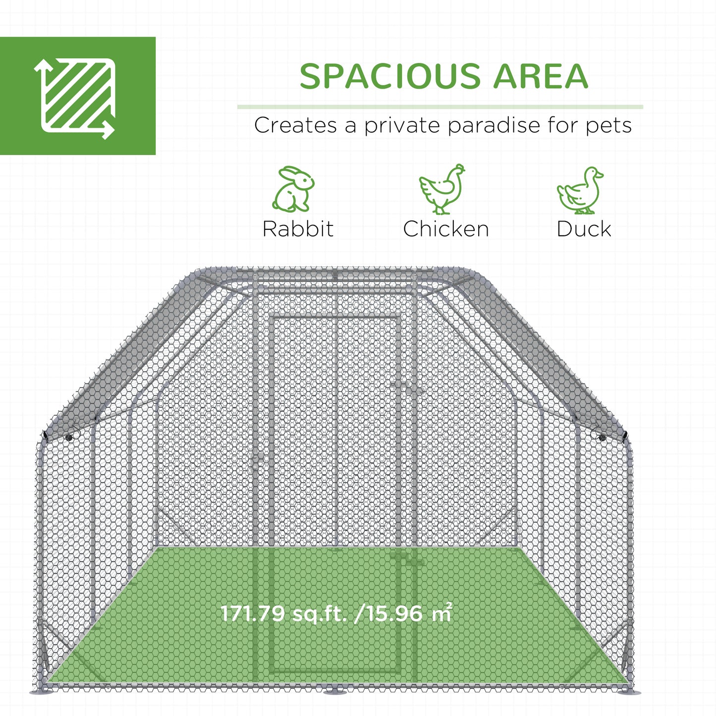 Chicken Run Outdoor, Galvanized Large Metal Chicken Coop Cage, Walk-in Enclosure Poultry Hen Run House Playpen Rabbit Hutch with Flat Roof, Cover