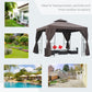 10' x 10' Patio Gazebo Outdoor, Canopy Shelter with Double-tier Roof, Pavilion Sidewalls for Garden Events, Brown