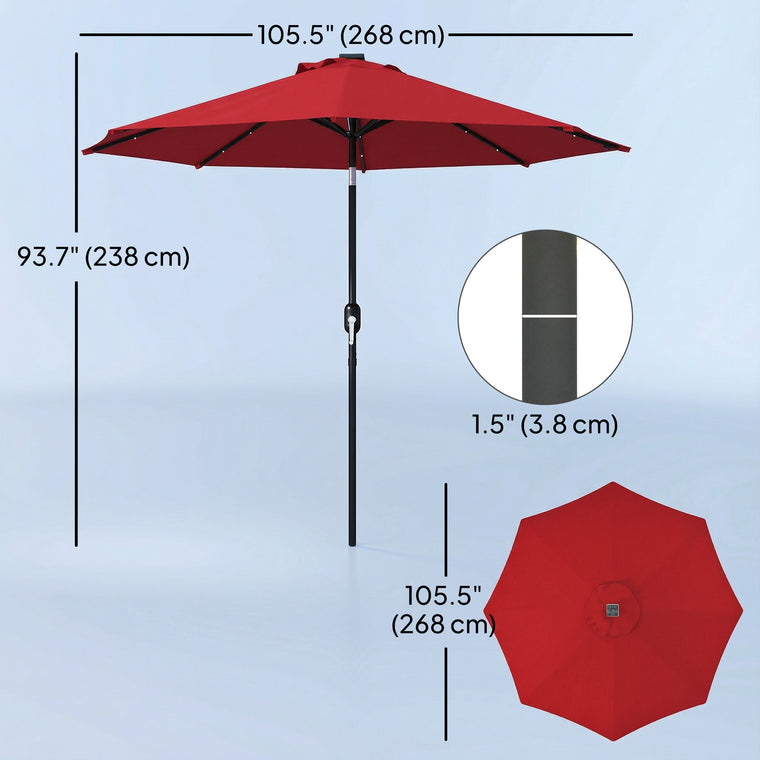 9' Wine Red Solar Patio Umbrella with 24 LED Lights