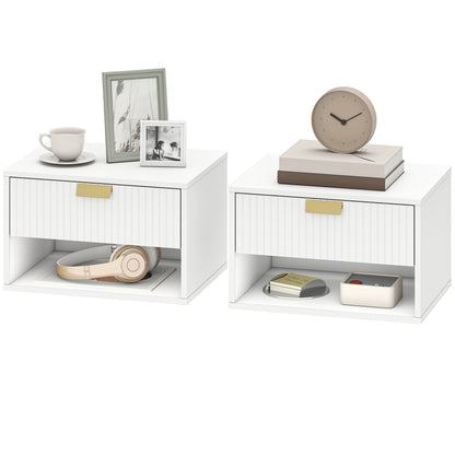 Floating Nightstand Set of 2 with Fluted Drawer - White