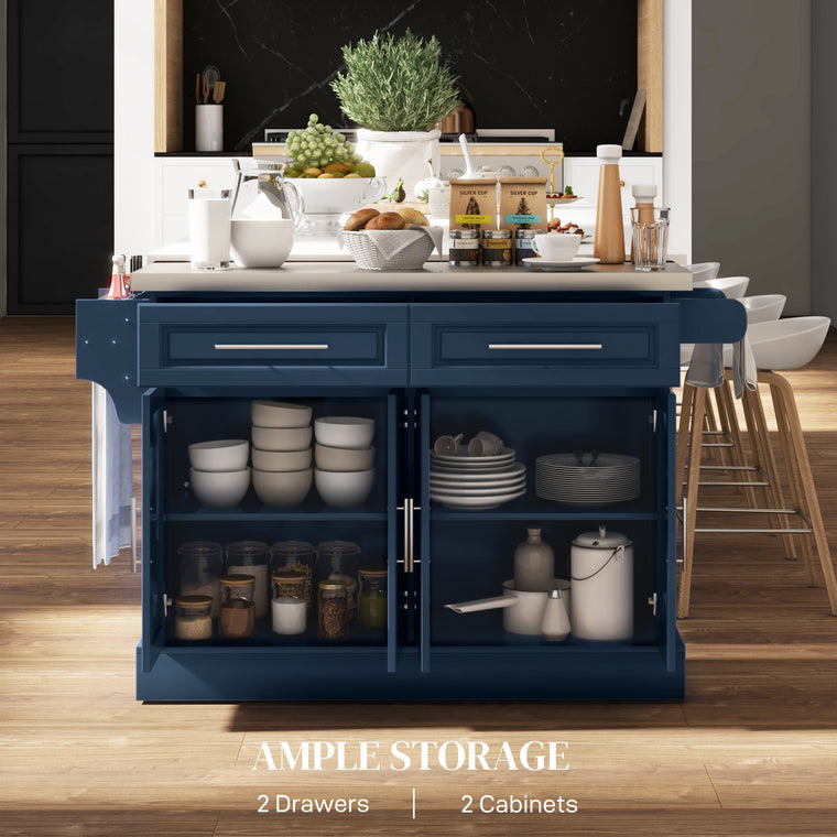 Rolling Kitchen Island with Stainless Steel Top