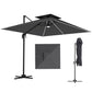 8' Cantilever Patio Umbrella with LED Lights, 360°Rotation, Tilt & Height Adjustment, Crank, Cross Base, Dark Grey