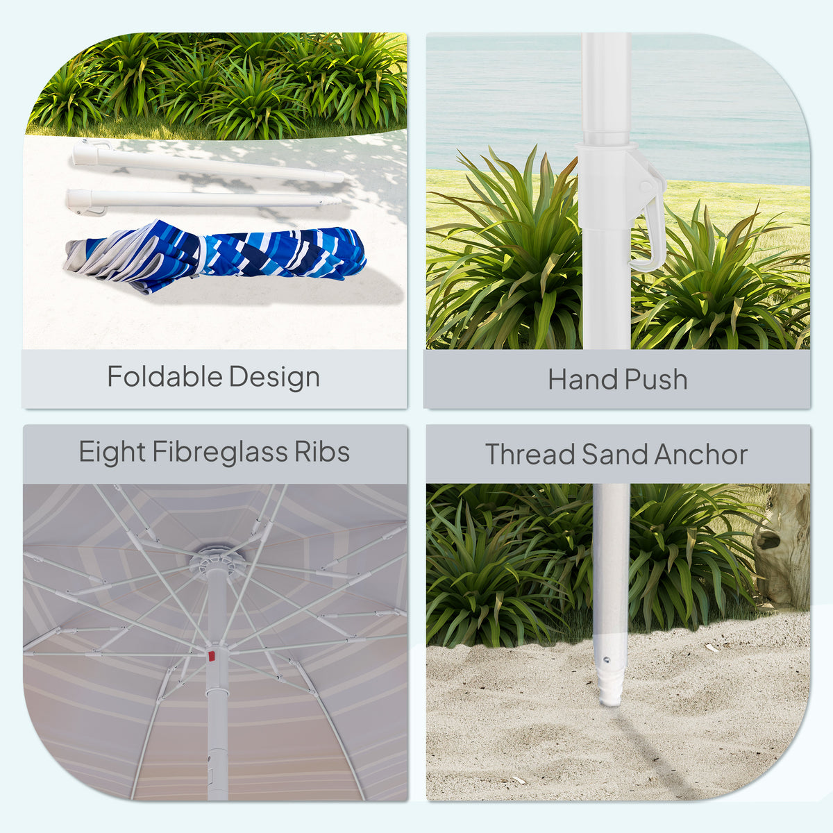 70.9" Multicolor Portable Beach Umbrella with UV50+ Ruffle & Tilt