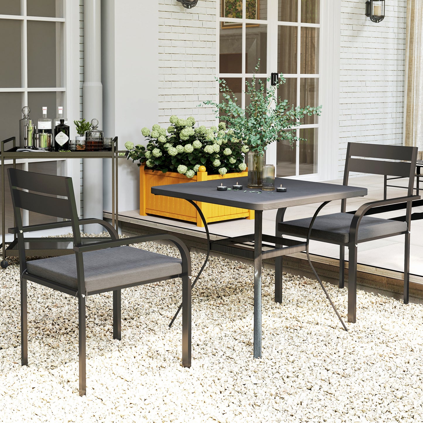 2 Piece Outdoor Dining Chairs with Aluminum Frame, Soft Cushion, for Deck, Garden, Balcony, Poolside, Grey