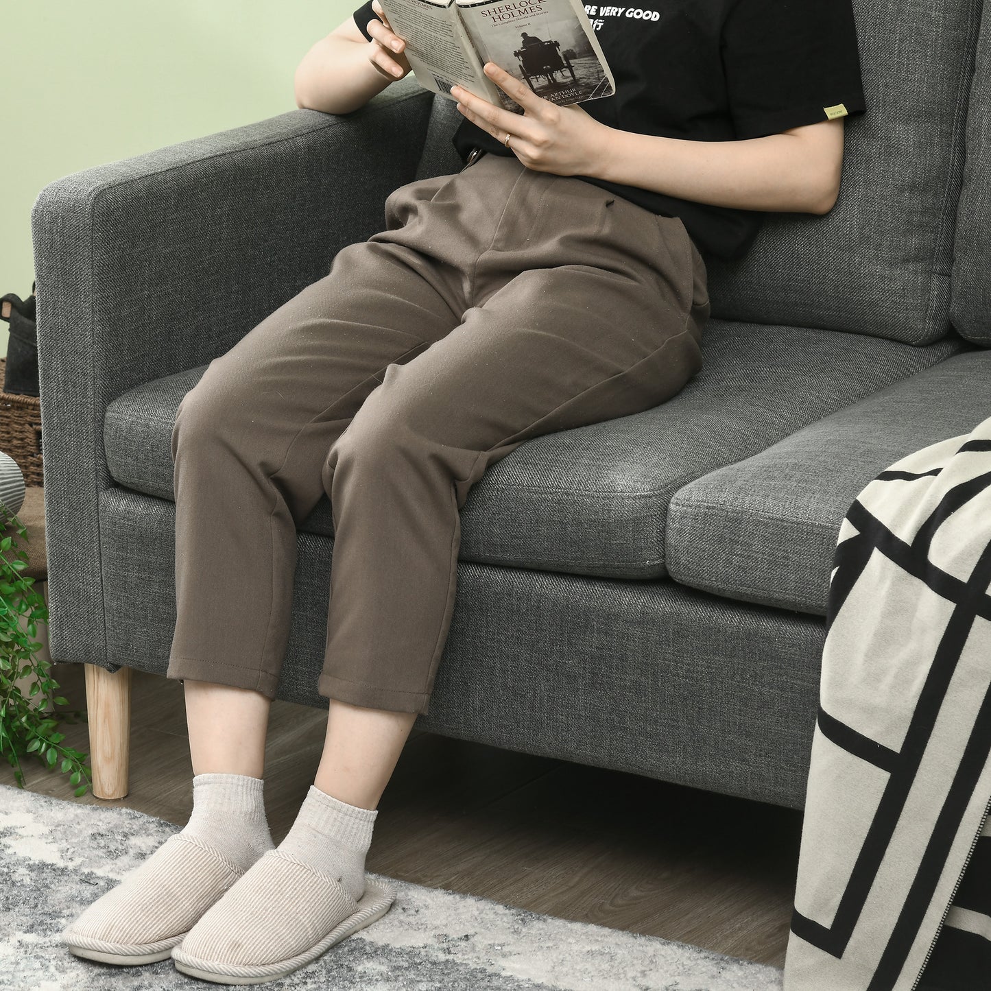 56" 2 Seat Sofa, Modern Love Seats Furniture, Upholstered 2 Seater Couch with Side Pockets, Solid Wood Frame, Grey