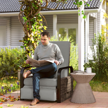 Wicker Recliner Chair with Footrest and Side Tray