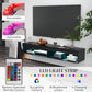 Modern Wall Mounted TV Stand with Storage and LED Lights for TVs up to 75", Floating TV Shelf for Living Room, Black