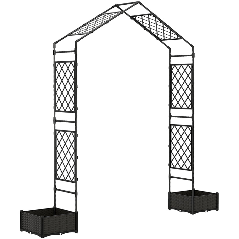 90.6" x 88.2" Black Garden Arbor with 2 Planter Boxes