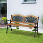 50" Outdoor Garden Bench, Park Patio Bench Loveseat, Wood & Metal Frame with Plastic Flourish Backrest, Natural Wood