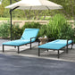2 Piece Wicker Chaise Lounger PE Rattan Outdoor Lounge Chair Recliner with Adjustable Backrest and 2 Wheels, Sky Blue