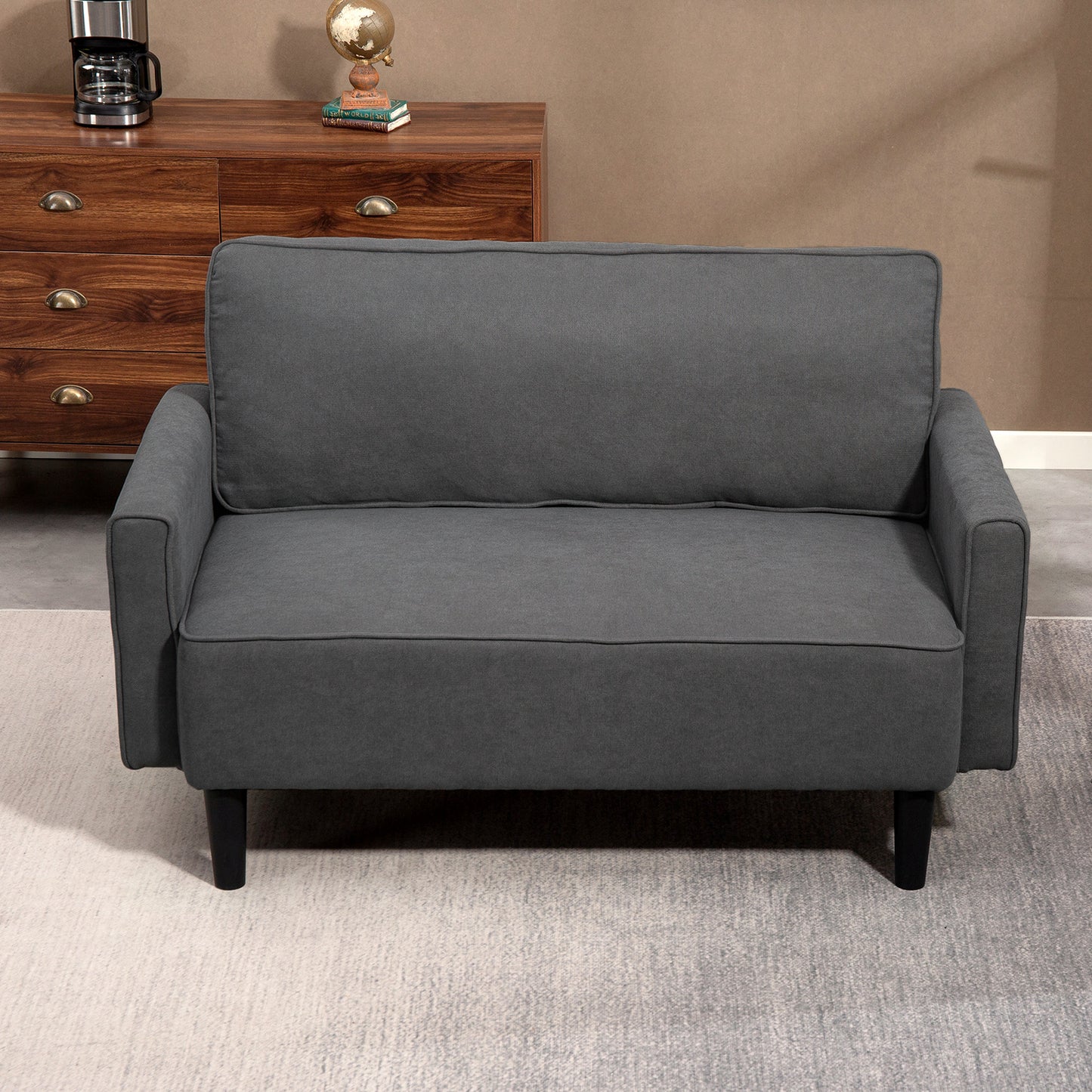 Loveseat Sofa, Linen 2 Seater Sofa Couch with Thick Padded Seat & Backrest for Living Room, Home Office, Dark Grey