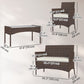 4 Pieces Wicker Outdoor Balcony Furniture Set Rattan Patio Furniture Set with Loveseat Chairs Glass Coffee Table Beige