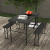 Folding Picnic Table with 2 Benches, 3-Piece Portable Outdoor Picnic Table Bench Set for 4, Patio Dining Table Set with Plastic Top, Steel Frame for Garden, Dark Grey