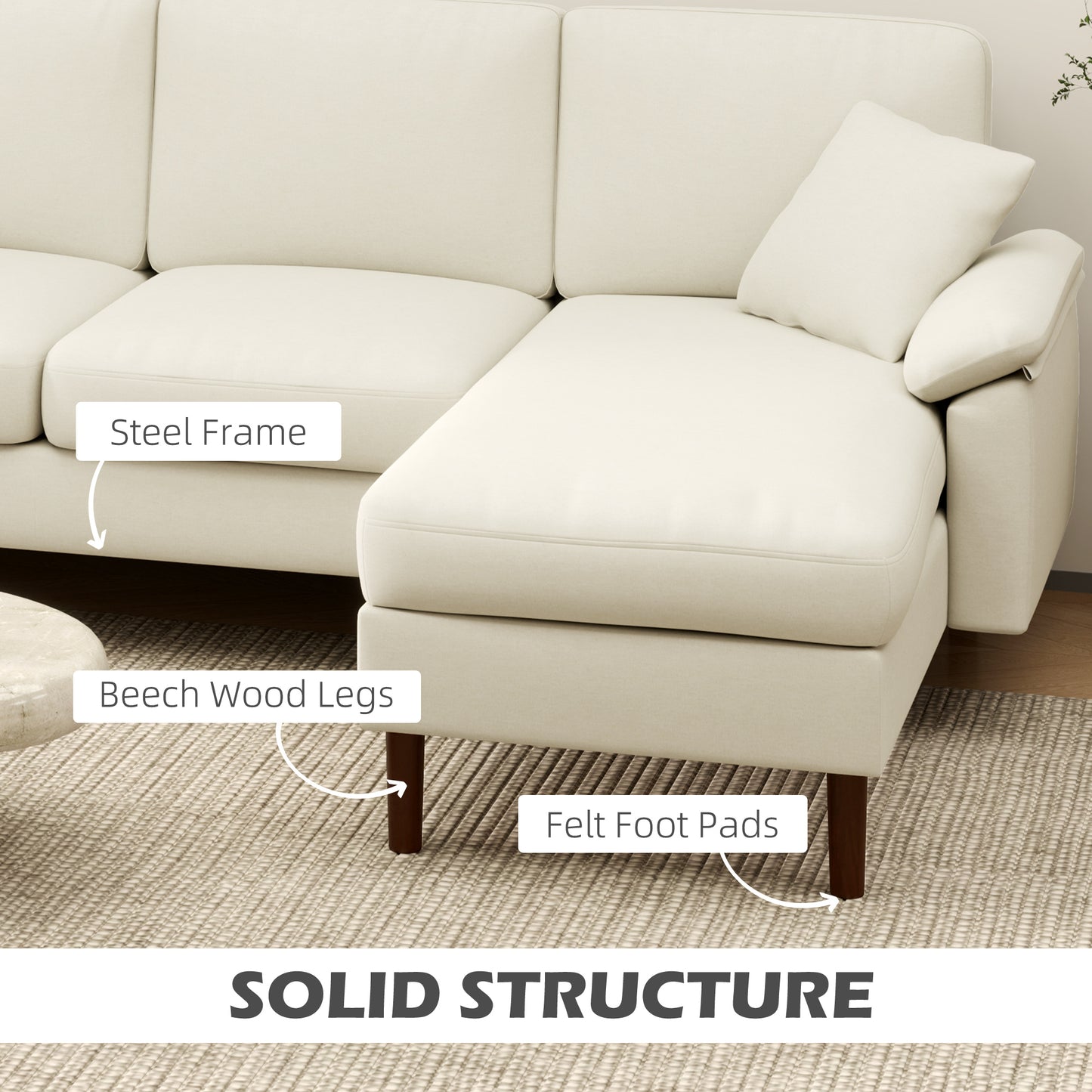 Modern L-Shape Sectional Sofa with Reversible Chaise - Cream White
