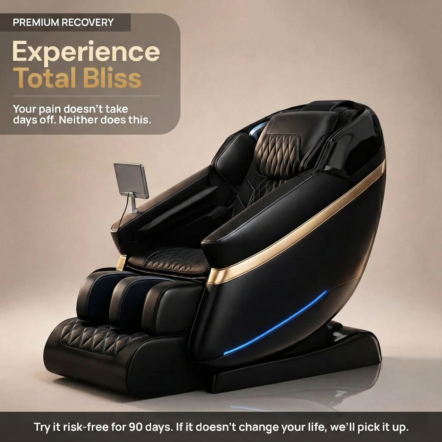 Bliss Pro Premium Heated Leather Full Body Massage Chair in black leather, front facing