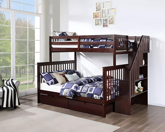 Seville Espresso Single over Double Bunk Bed with Reversible Staircase - Solid Wood