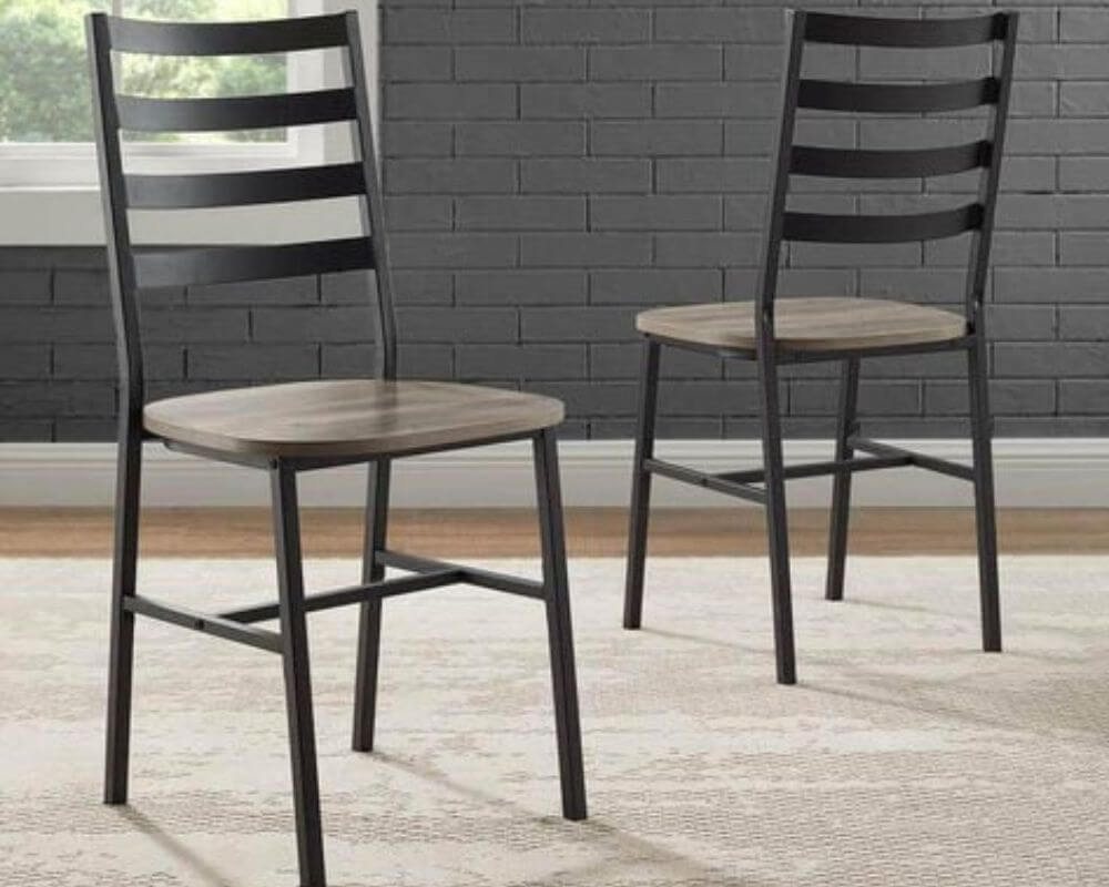 Slat Back Metal and Wood Dining Chair 2-Pack in Grey Wash