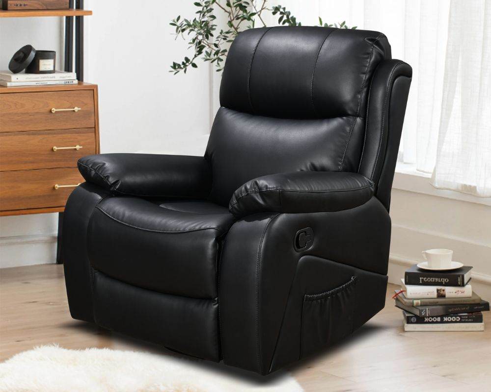 Manual Black Leather Recliner