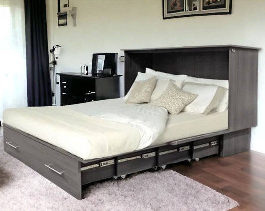 Midtown Murphy Cabinet Bed in Grey with 5 Inch Queen Size High Density Foam Mattress