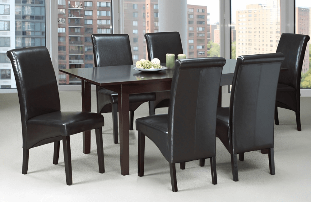 Contemporary Espresso 7-Piece Dining Set with Leatherette Chairs