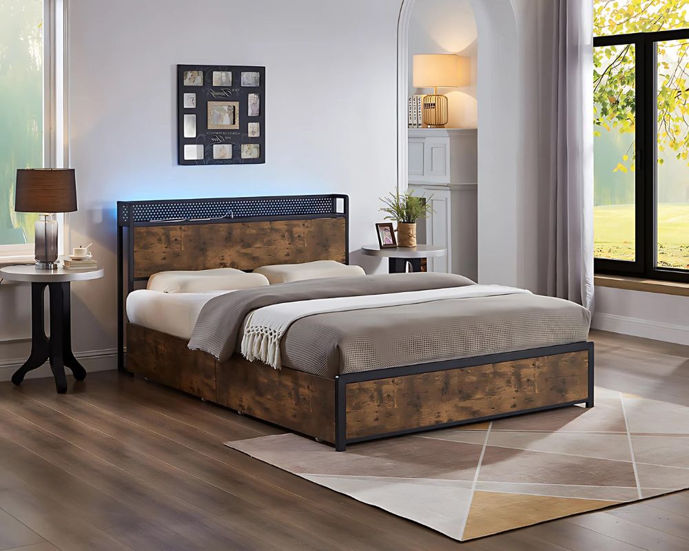 Aurora Rustic Brown with Drawers Bed Frame