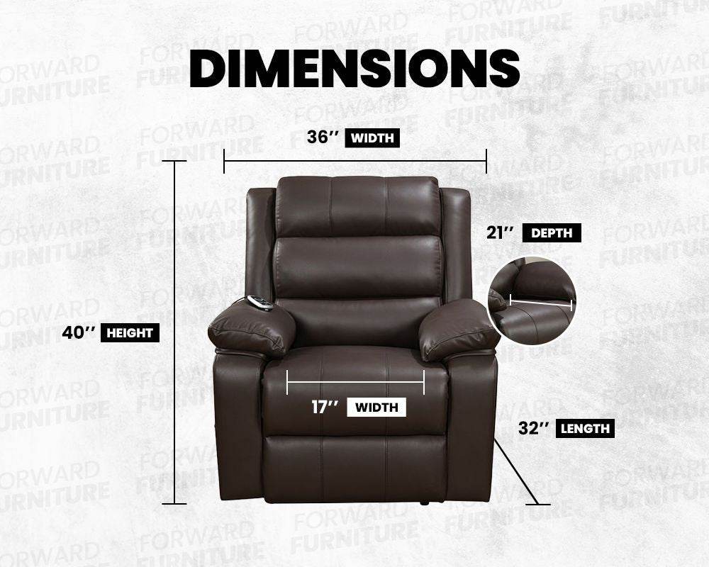 Brown Leather Electric Recliner with Massage and Heating - Forward Furniture
