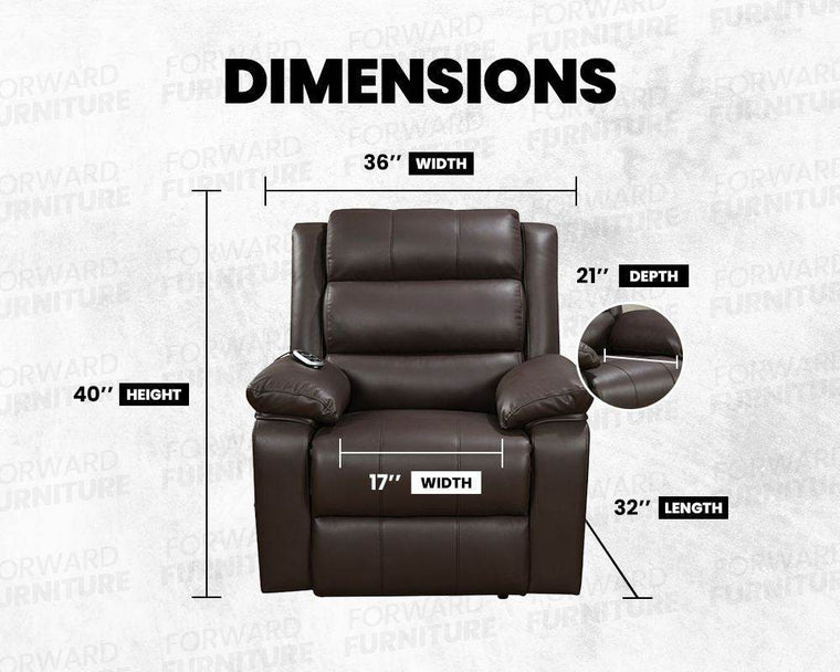 Brown Leather Electric Recliner with Massage and Heating - Forward Furniture