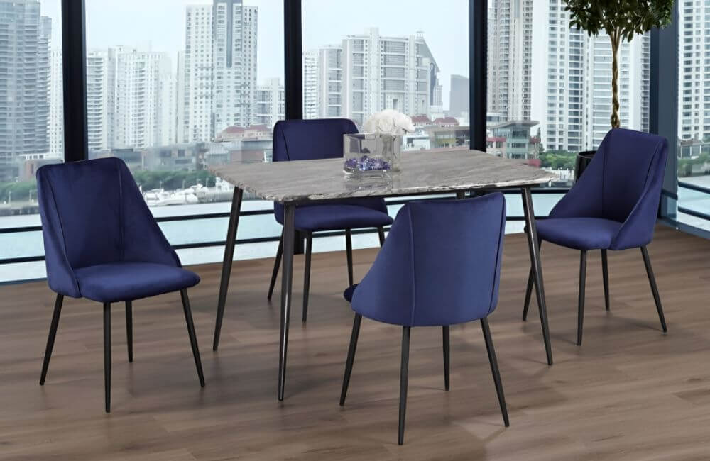 Contemporary Dining Set with Faux Marble Table and Velvet Chairs